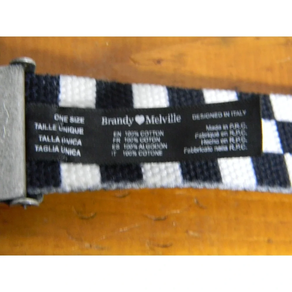 Brandy Melville Checkered Canvas Belt One Size Black White Silver Buckle Y2K